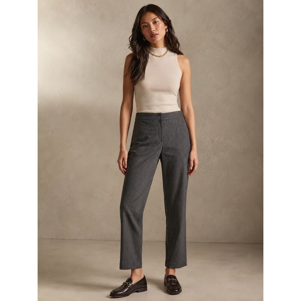 RAFAELLA PETITES Pinstripe Straight Leg Trouser Pants Size 4 Petite Dark Grey
